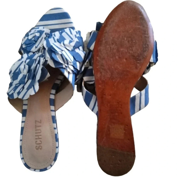 Schutz Ilaria Floral Denim Blue Strappy‎ Sandal Leather Size 7 Made in Brazil - Picture 6 of 8